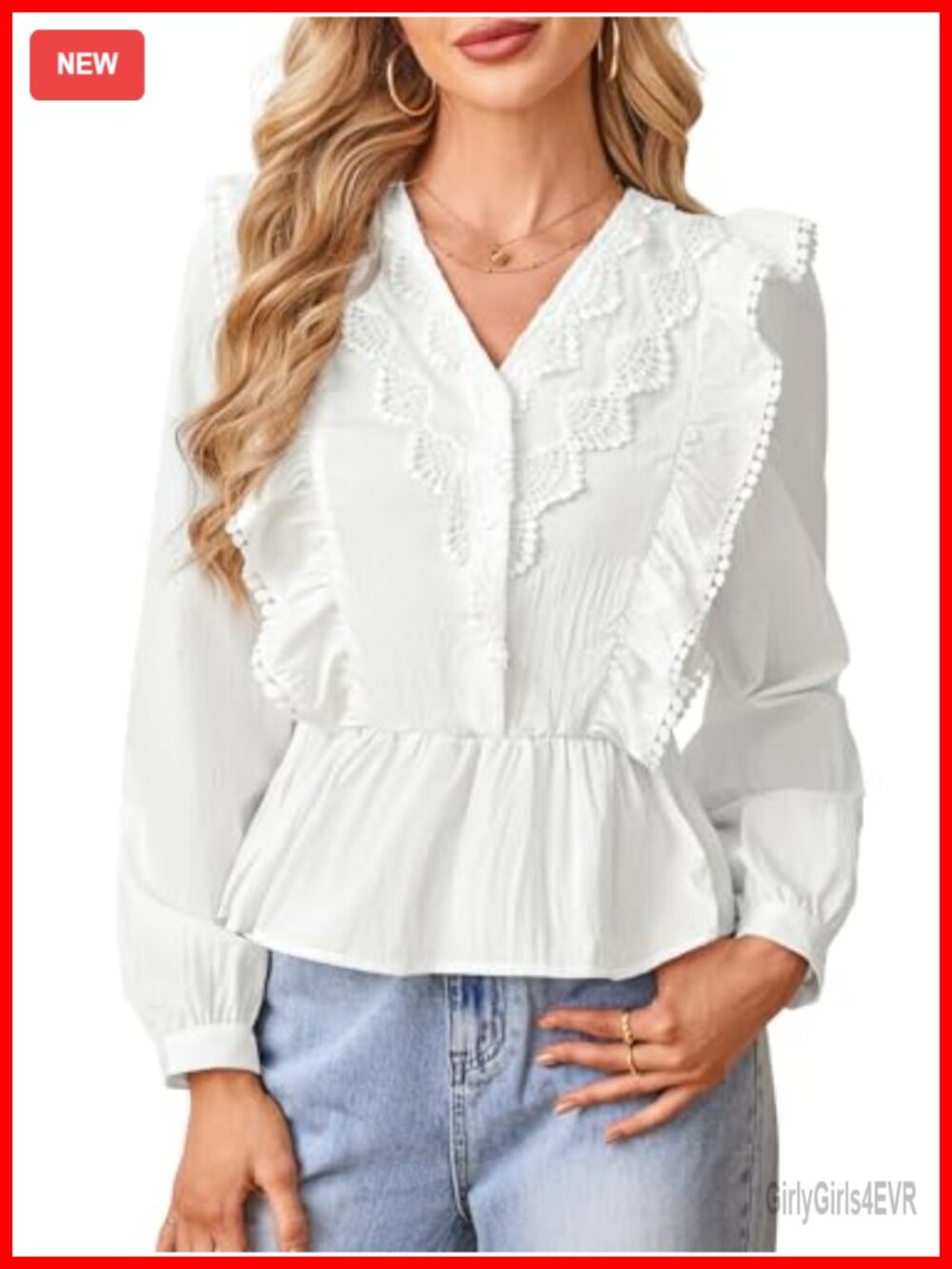 Women's Ruffle Blouse V-Neck Long Sleeve Ruched Fitted Button Down Top